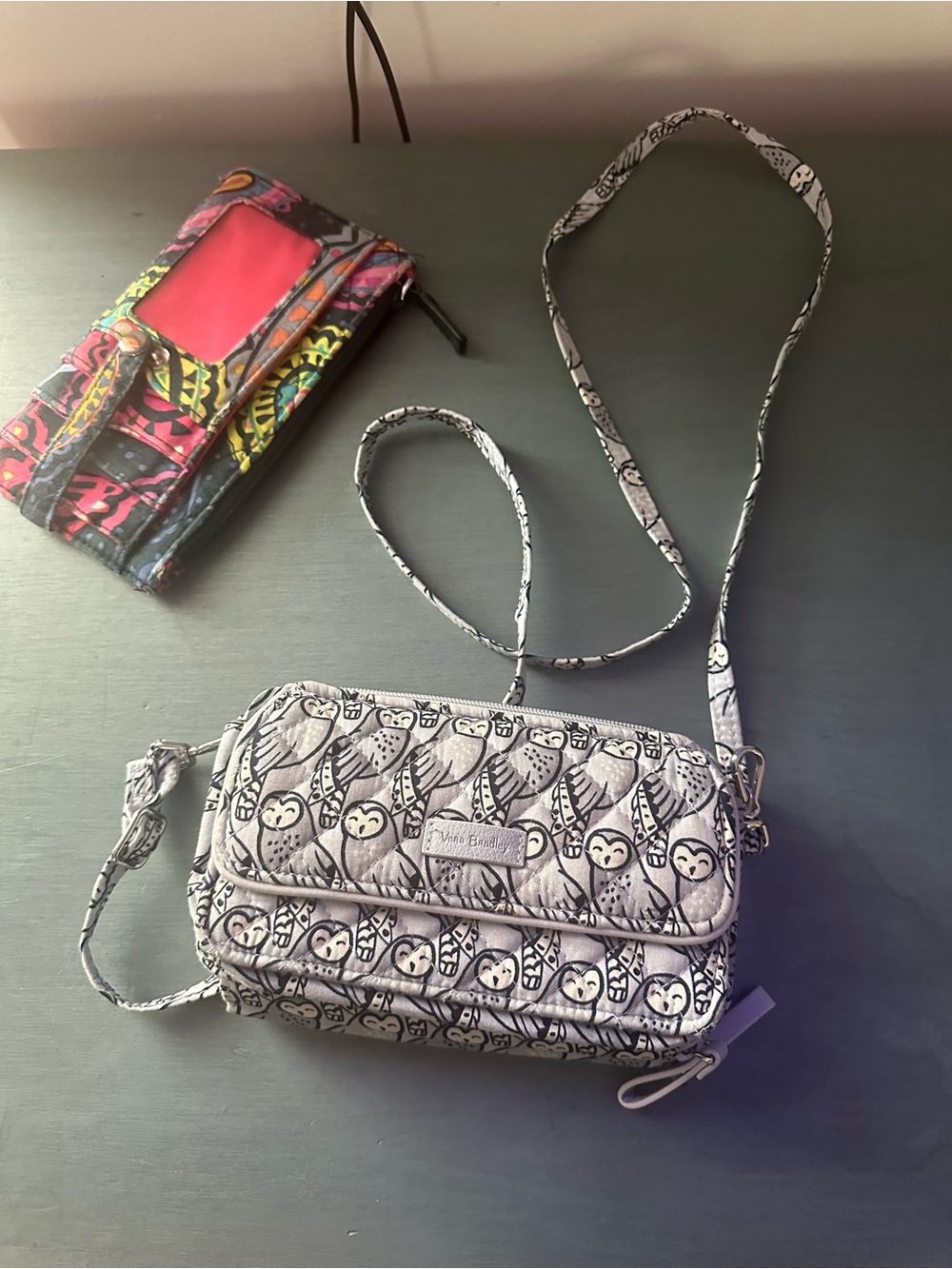 Vera Bradley Owl Print Crossbody in Gray and White